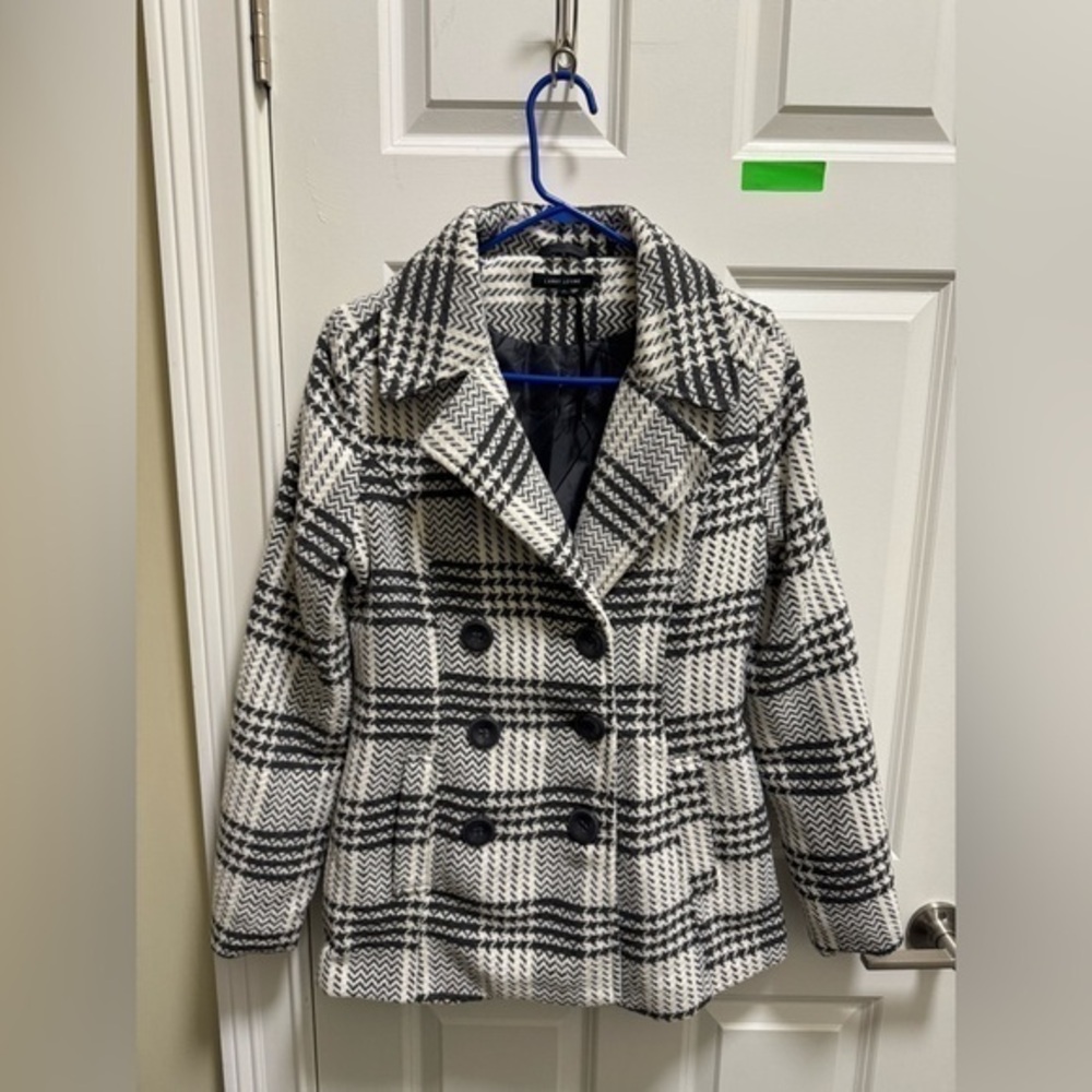 Women’s Larry Levine Plaid Double Breasted Pea Coat